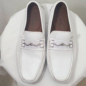 SECTION X Men's White Leather Loafers w/Silver Buckle Detail Work Dress, sz 10M